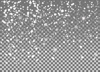 Falling snow isolated on the a transparent background.