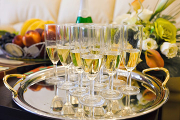 many of the champagne glasses on the table. Soft Focus, Selectiv