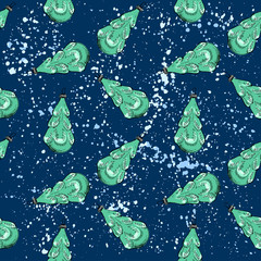 Seamless pattern of vintage hand drawn balls and sheep toys. Christmas and New Year design elements