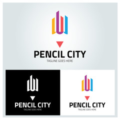 Pencil city logo design template ,Construction logo design concept ,Vector illustration