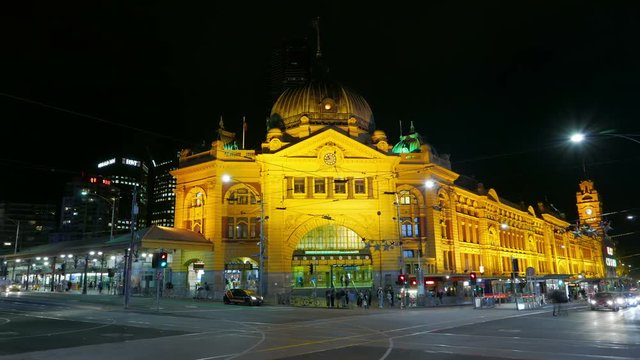 Melbourne Australia train station night traffic time lapse