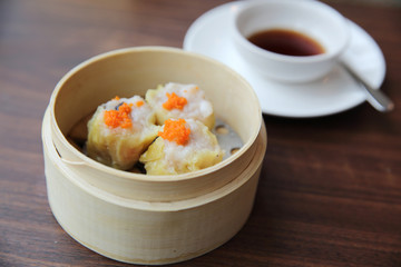 Chinese food dim sum in bamboo basket