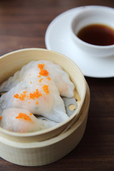 Chinese food dim sum in bamboo basket