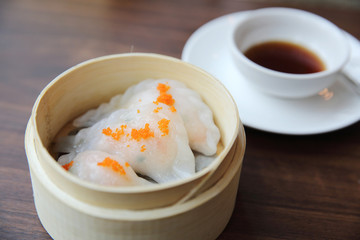 Chinese food dim sum in bamboo basket