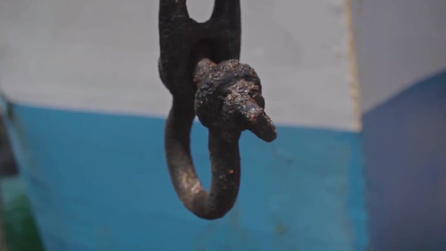 rusty shackles, carabiner to the rope and chains, fasteners safety