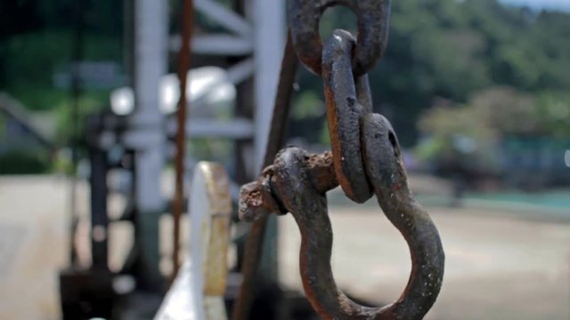 rusty shackles, carabiner to the rope and chains, fasteners safety