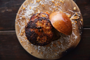 Beef Hamburger on wood background
