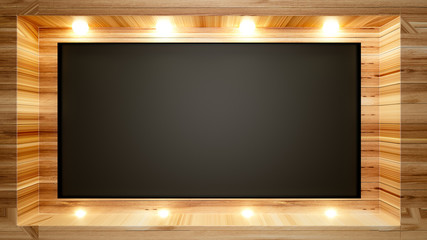 Beautiful, wooden, home, cozy 3d background with frame and light