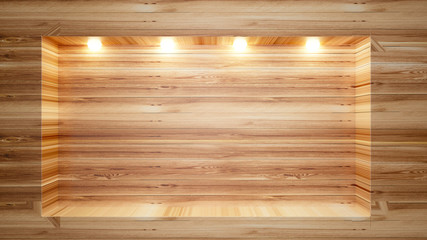 Beautiful, wooden, home, cozy 3d background with frame and light
