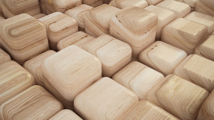 Fototapeta premium Abstract background with cubes and texture of wood. 3d illustrat