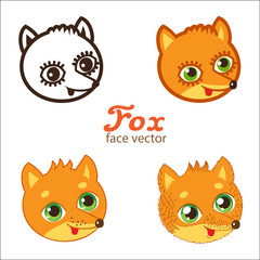 Cartoon Animals Head Icon Vector. Cartoon Fox Faces Vector Set. Different Style Illustrations. Cute Baby Fox Image Illustrations For Kids. Animals Head Mask.