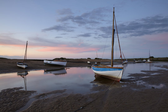 Sunset at low tide at Burnham Overy Staithe, Norfolk