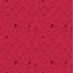 Romantic seamless pattern with hearts and handwritten lettering for your design.