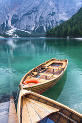Stunning view of Lago di Braies. Dolomites, Italy.