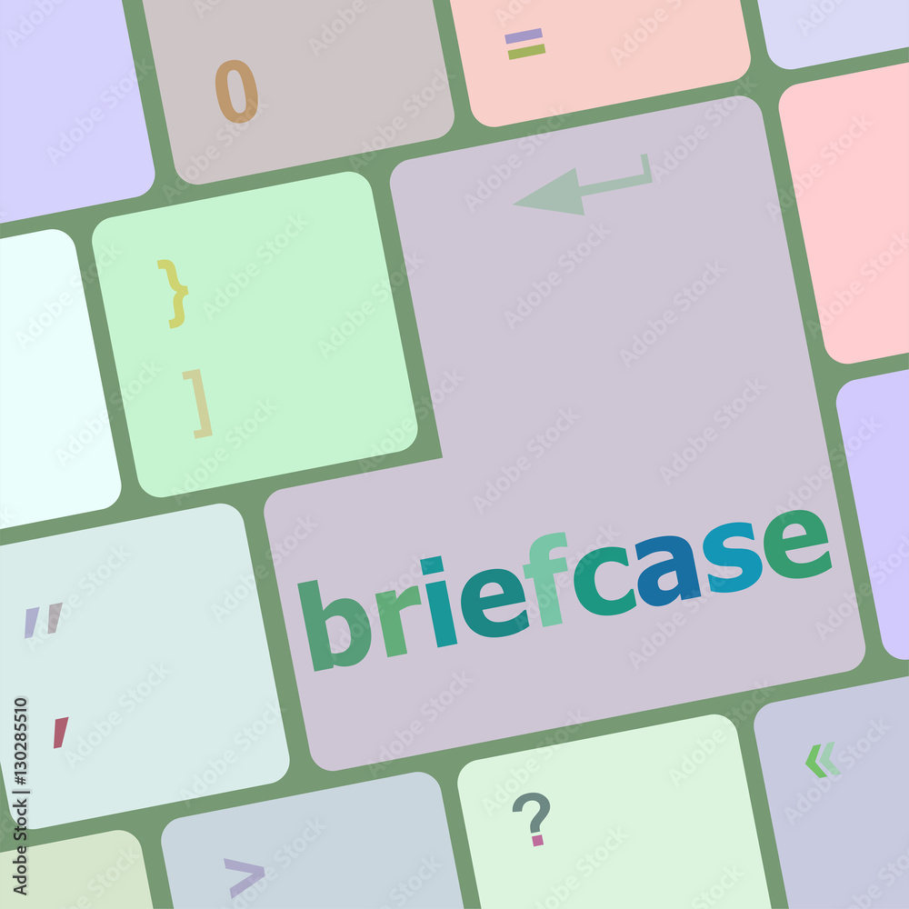 Poster briefcase text button on keyboard with soft focus