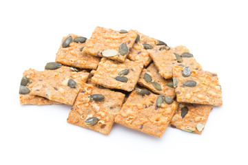 crispbread stack isolated on white background.