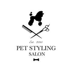 Logo for pet hair salon, styling and grooming shop, pet store for dogs and cats. Vector illustration