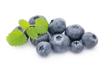Group of fresh juisy blueberries isolated on white background.