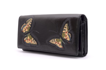 black women's purse with butterflies isolated on white