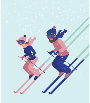 Young Couple Skiing