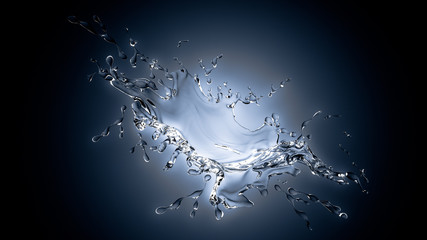 Isolated splash of water with splashes and drops on a black back