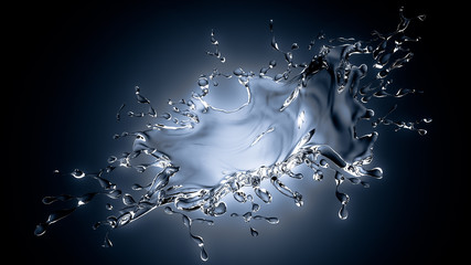 Isolated splash of water with splashes and drops on a black back