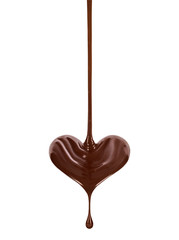 Hot chocolate stream in the form of heart with a drop on white b