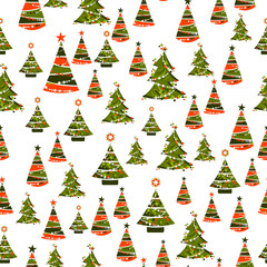 Seamless pattern with elegant christmas trees on white background. Vector illustration