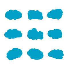 Set of blue sky, clouds. Cloud icon, cloud shape. Set of different clouds. Collection of cloud icon, shape, label, symbol. Graphic element. design element for logo, web and print