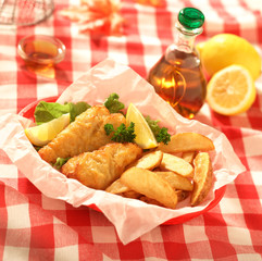 Fish and chips in basket