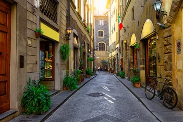 Fotobehang Firenze Smalle gezellige straat in Florence, Toscane. Italië