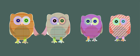 set of cute textile owls