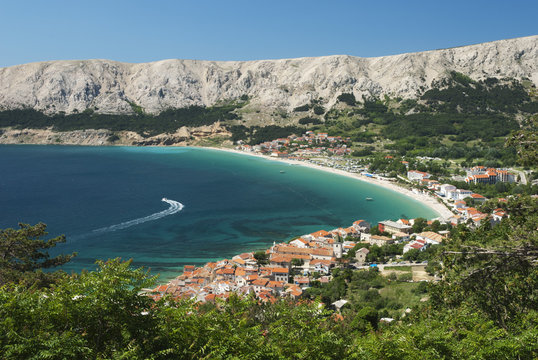 View over bay, Baska, Krk Island, Kvarner Gulf, Croatia, Adriatic
