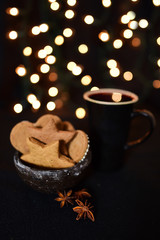 Christmas evening, a hot drink and gingerbread cookies