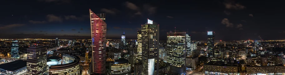 Meubelstickers Panoramic view of Warsaw downtown during the night © Cinematographer