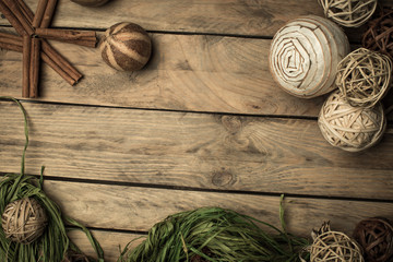 Christmas holiday background with baubles and decorations. Retro