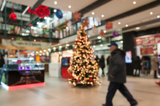 Abstract blur image of shopping mall and people on christmas time for background