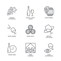 Thin line wine icons set