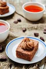 Chocolate brownie cake with chocolate cream