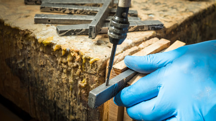 Drilling machine in workshop factory