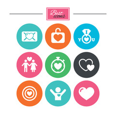 Love, valentine day icons. Target with heart.