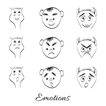 Emotions. Hand drawn monsters. Fantasy cartoon, doodle hand drawing set. Children's painting (drawings)