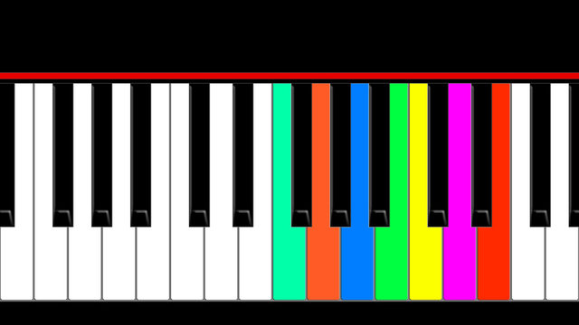Black, white and colors keys of the piano