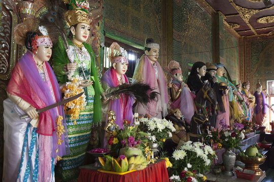 Mother Spirit of Popa Nat Shrine with 37 nat figures, Mount Popa, near Bagan, Central Myanmar