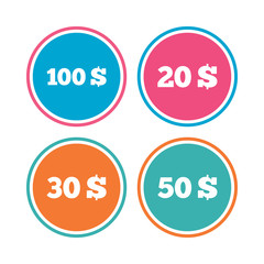 Money in Dollars icons. Hundred, fifty USD.