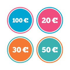 Money in Euro icons. Hundred, fifty EUR.