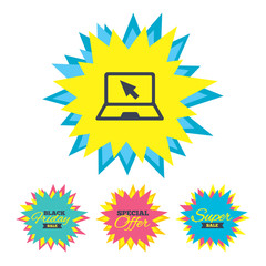 Laptop sign icon. Notebook pc with cursor symbol.