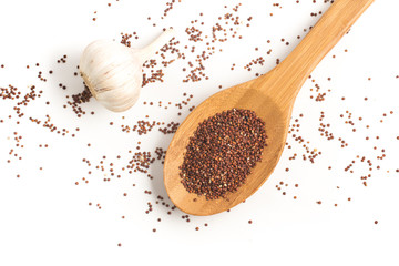 Red Quinoa seeds into a spoon