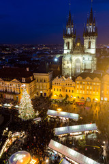 Fototapeta na wymiar Christmas market on the night in Old Town Square, Prague, Czech Republic