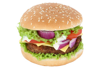 Cheeseburger Hamburger K&auml;se Tomaten Salat Freisteller freigeste